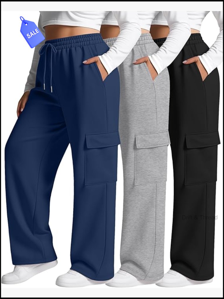 3 Pack Plus Size Cargo Sweatpants Wide Leg Drawstring Baggy Loose Casual